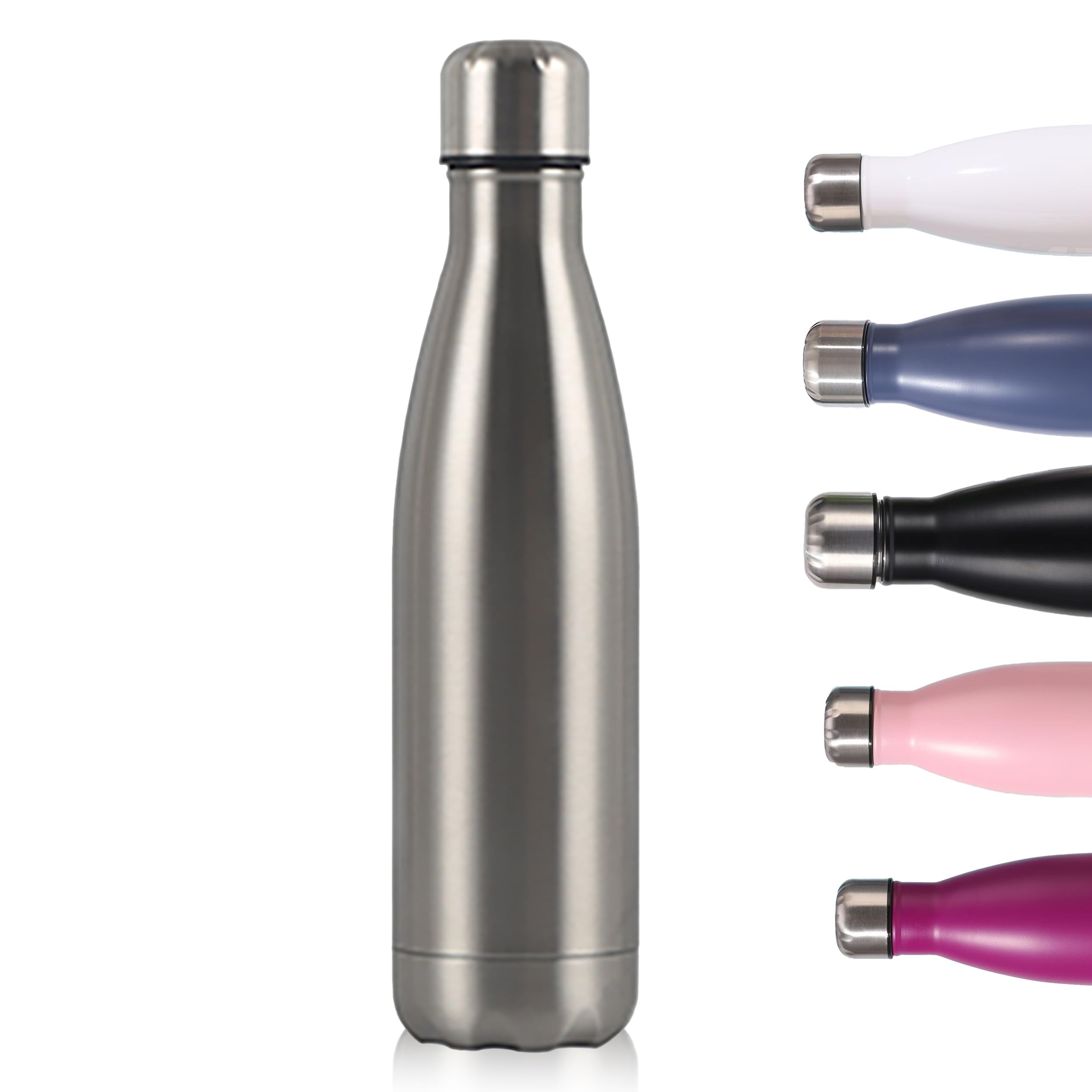 Insulated Water Bottle,500ml/17oz Stainless Steel Double Wall Metal Leak Proof Vacuum Flask,Keep Hot & Cold Drinks,Drinking Thermal for Outdoor Sports Camping Cycling for Kids &Adults (Silvery)