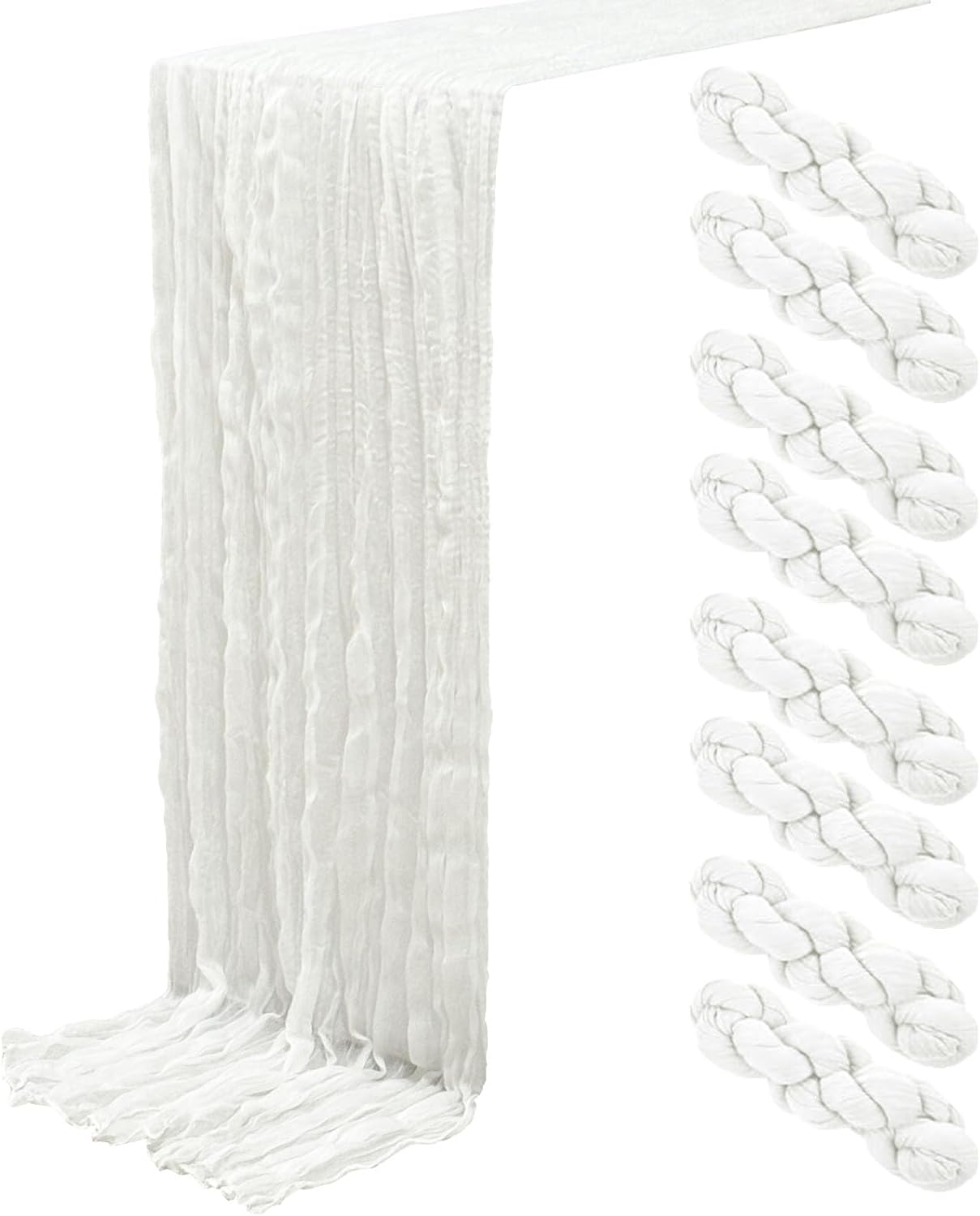 8Pack White Cheesecloth Table Runners 120Inch Cheese Cloth White Table Runner Gauze Table Runner Rustic Sheer Runner for Wedding Baby Shower Birthday Party Table Decor