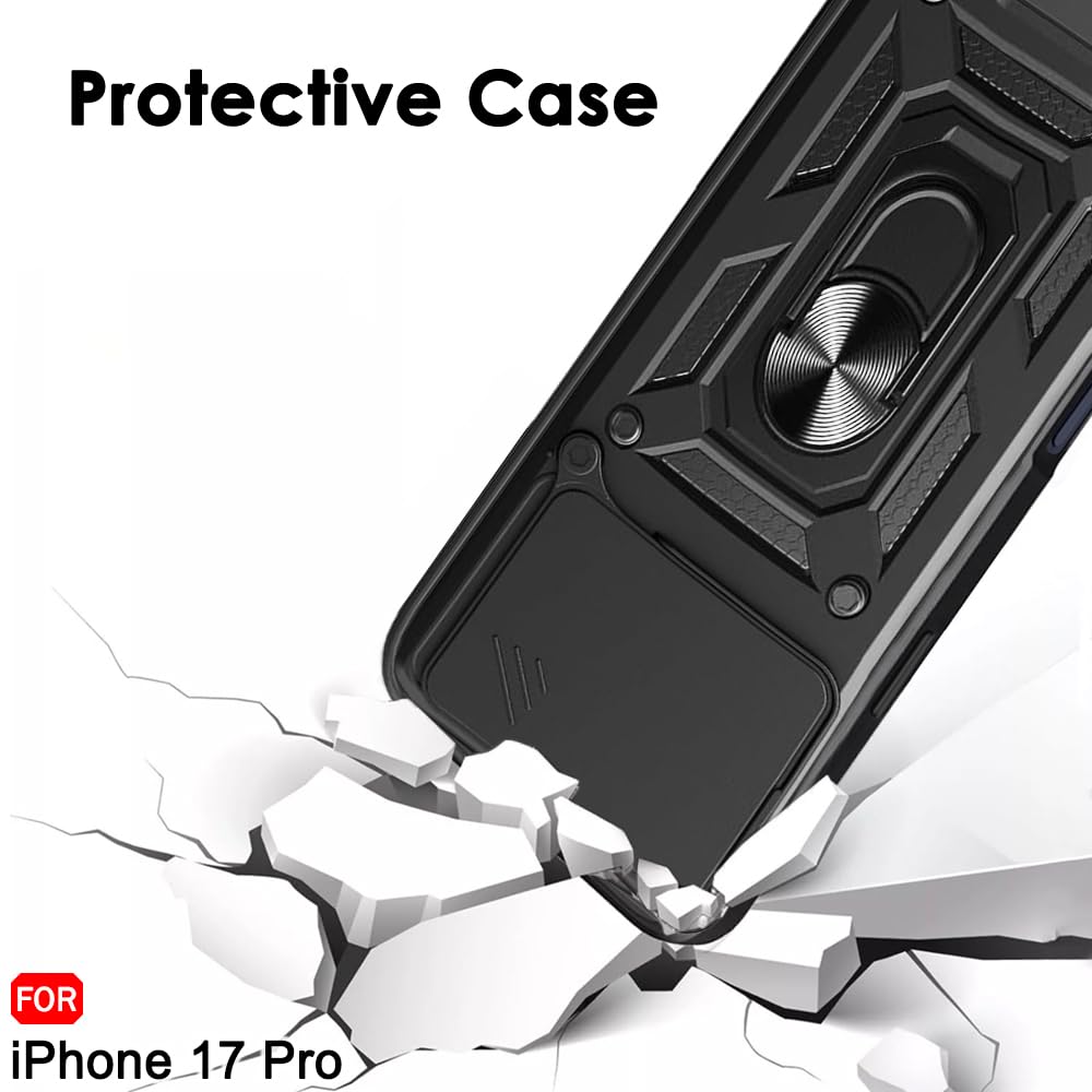 TheGiftKart Tough Armor Bumper Back Cover Case for iPhone 17 Pro | Rotating Camera Cover, Kickstand & Ring Holder | 360 Degree Protection Back Cover Case for iPhone 17 Pro (PC & TPU, Black) — Amazon image 7