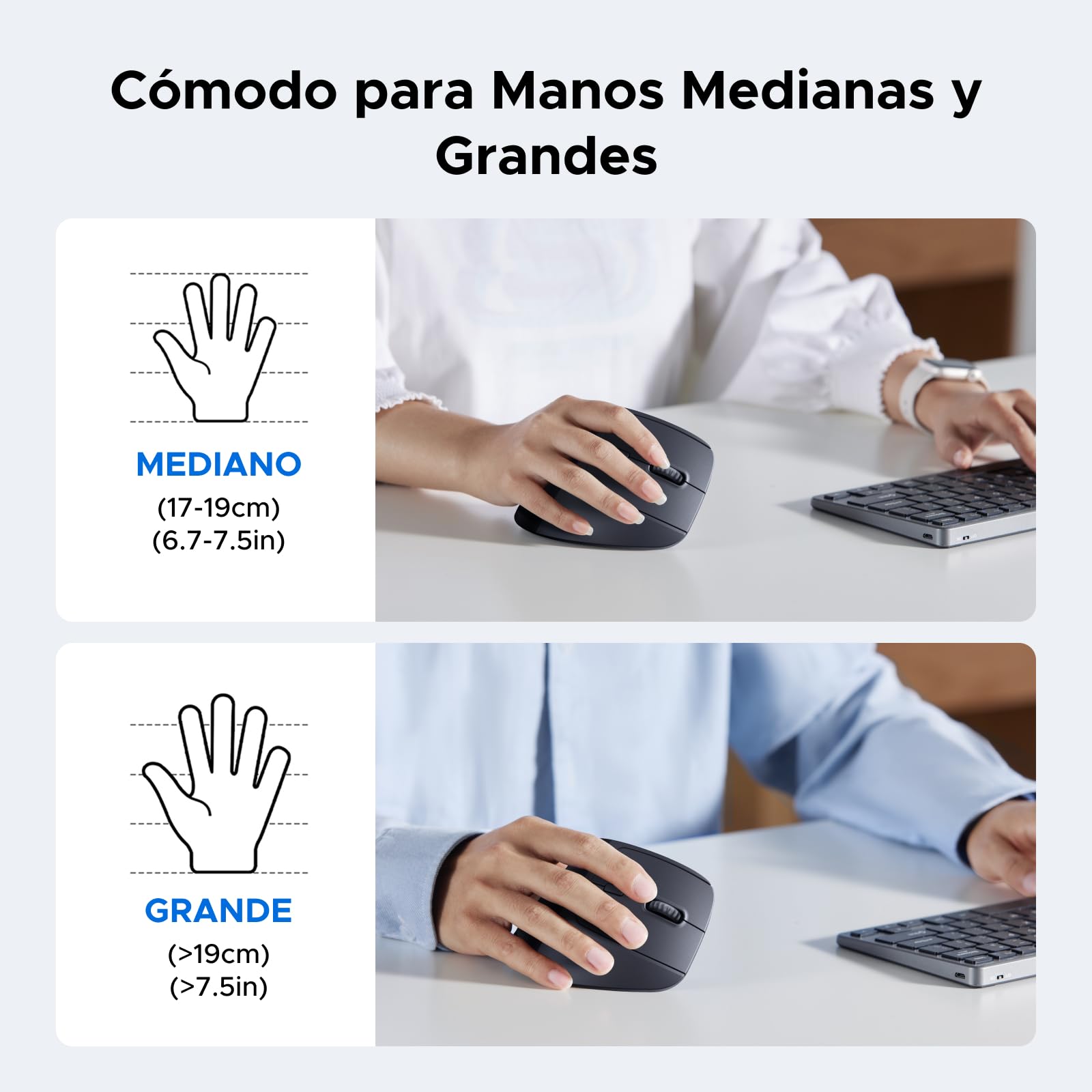 UGREEN Ratón Vertical Inalámbrico 2,4G y Bluetooth 5.4 Silencioso 4000 dpi | Ergonómico Compatible con Windows macOS Linux