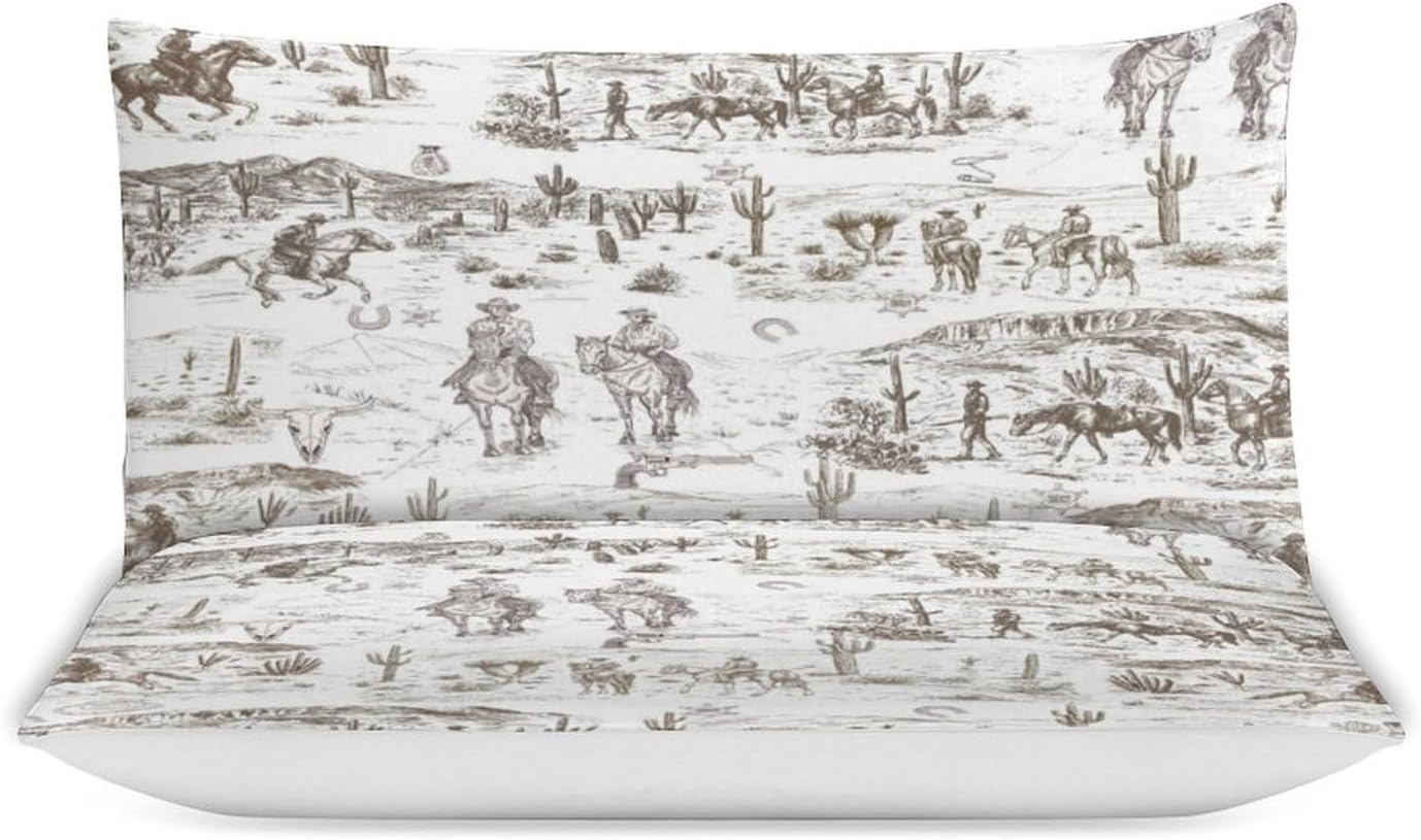 Cowboy Comforter Set Western Country Desert Simple Cowboy Horse Riding Adventure Lines Printed Bedding Set with 1 Comforter and 2 Pillowcases for Boys Kids Bedroom 79x90in (Without Liner) - Image 6