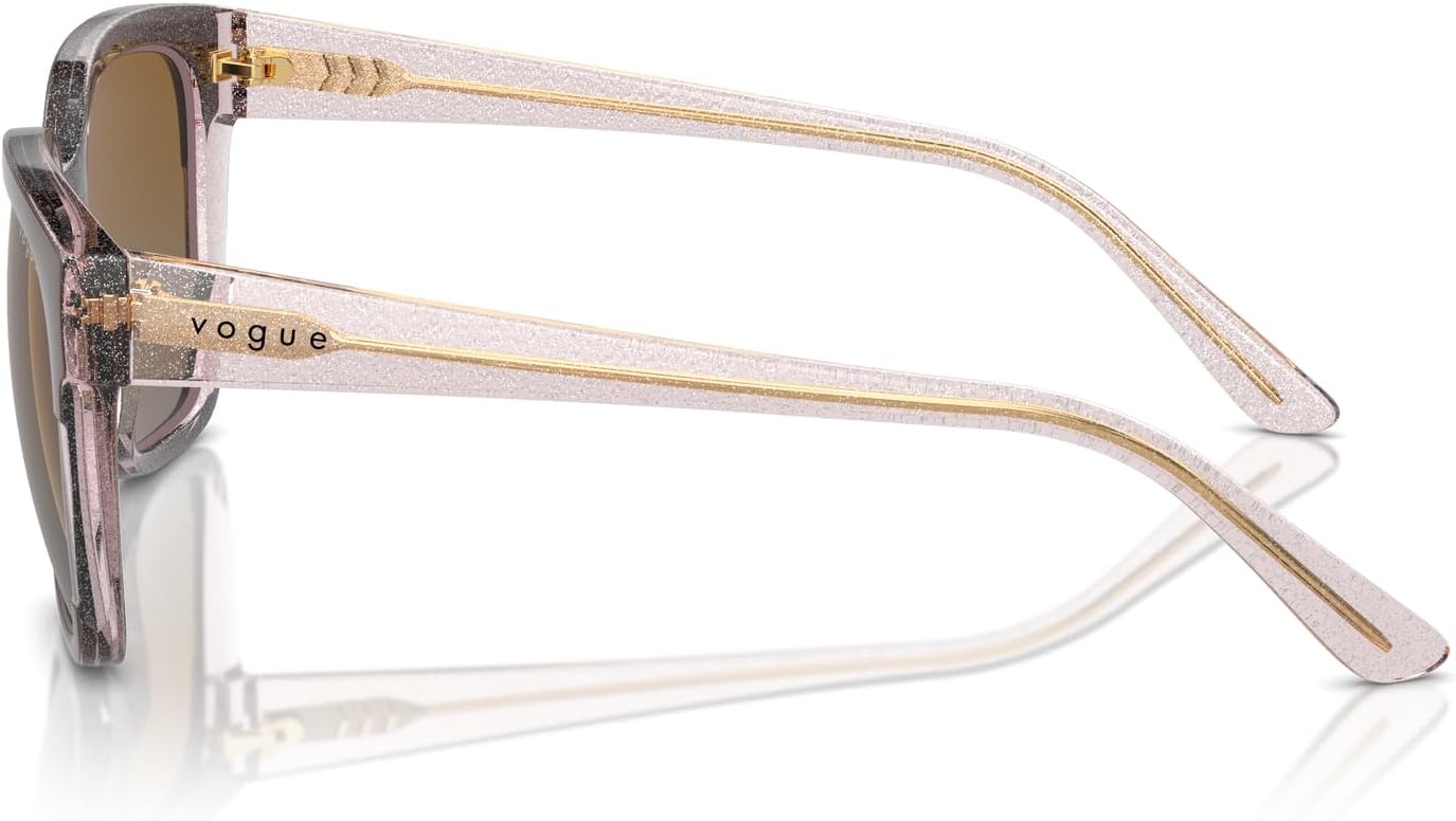 Vogue Eyewear VO5558S Sunglasses, Brown/Transparent Rose Glitter/Grey Gradient Brown Polarized, 55 mm