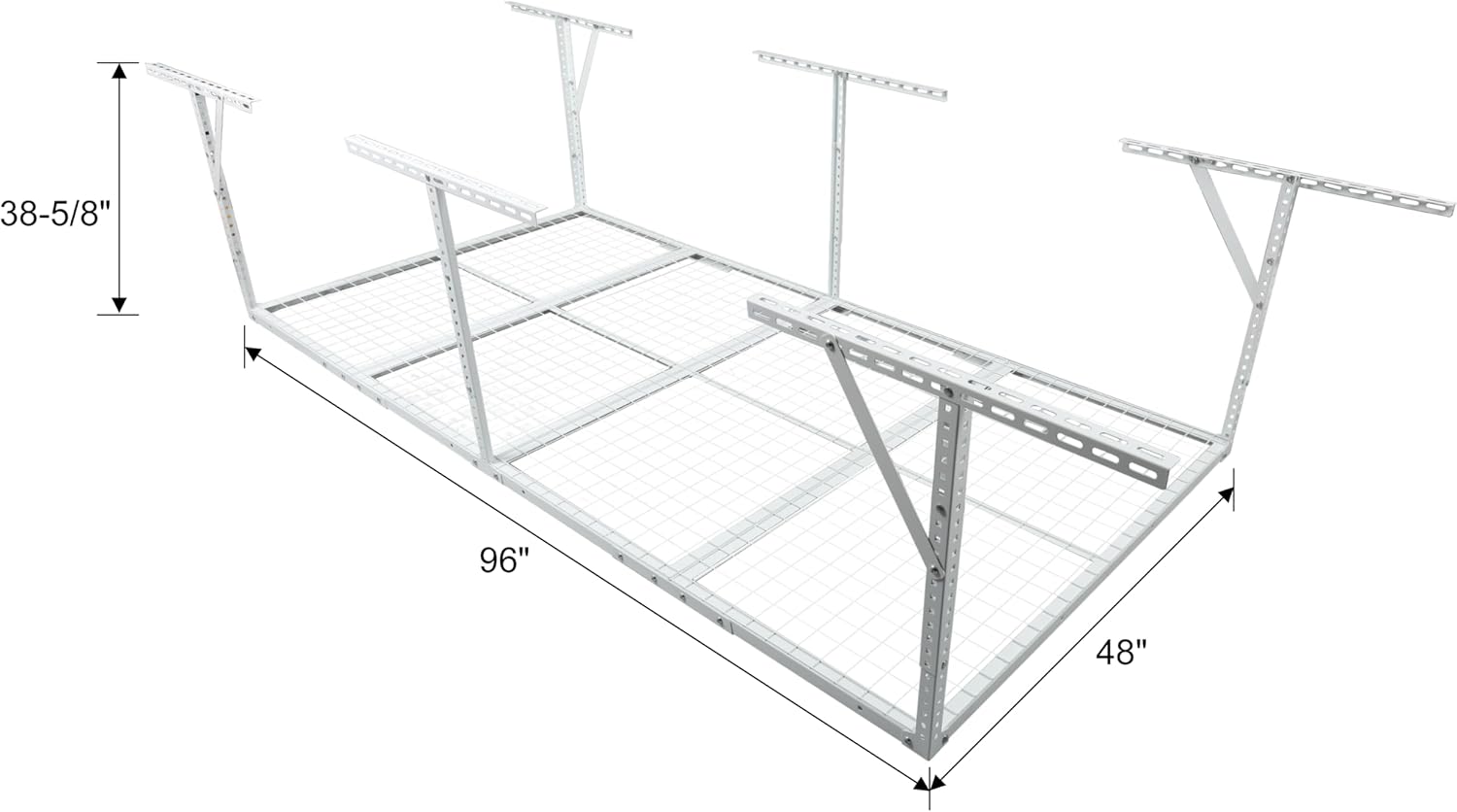 4x8 ft Overhead Garage Storage Rack, Adjustable Ceiling Mounted Organization System, Heavy Duty Metal, 600 lbs Capacity, Black (White 4x8FT)