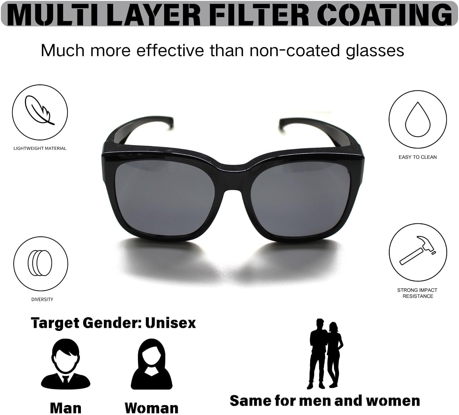 Polarized Sunglasses Fit Over Glasses for Women and men, Oversized Square Sun Glasses UV400 Protection Shades - Image 2