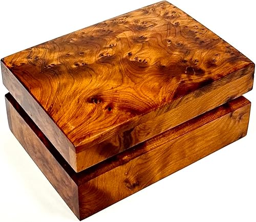 Caja de almacenamiento de joyas, recuerdos, arte decorativo, tallada a mano en madera, multiusos (Caja grande de madera, antigua) (Thuya pequeña)