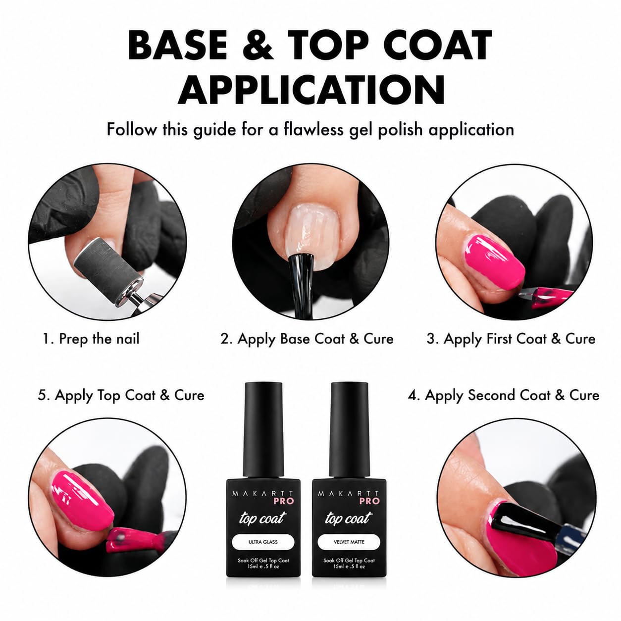 MakarttPro Professional Gel Top Coat Set, 15ML x 2 PCS – Ultra Glass High Gloss & Velvet Matte Finish, Long-Lasting, Non-Yellowing, Soak Off UV LED Gel Top Coat for Nail Techs & Artists