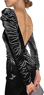 Abito Sexy Donna Vestito Elegante con Maniche Lunghe Mini Abito Senza Schienale Casual Festa Cerimonia