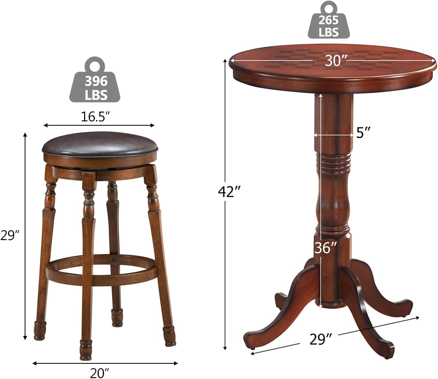 ERGOMASTER 3-Piece Dining Table Set for 2, Compact Round Table with Swivel Bar Stools, Retro Style Kitchen and Dining Room Furniture for Small Spaces