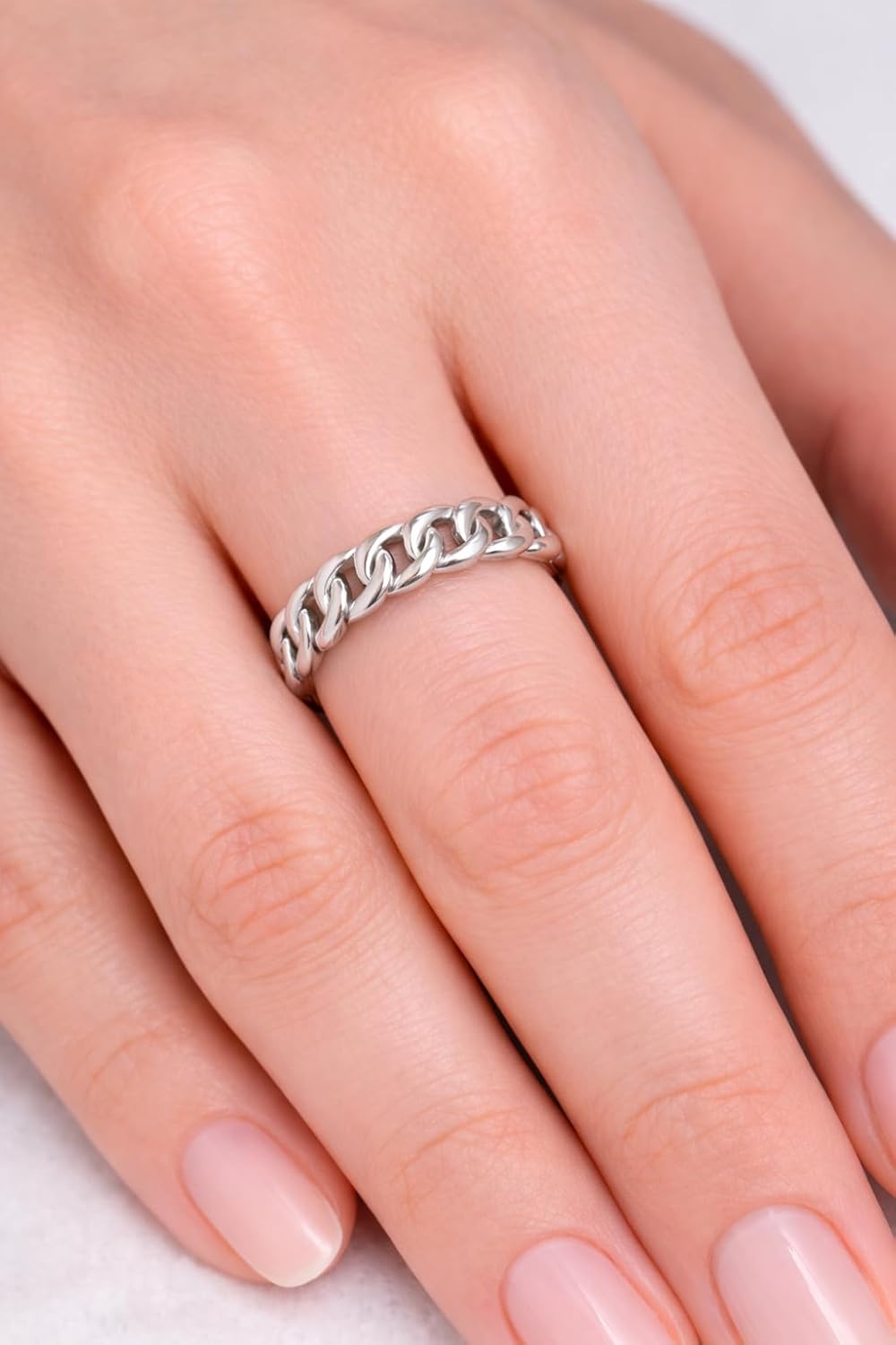 LA BLINGZ Lightweight Gold Cuban Link Chain Band Ring 5mm Polished 10K 14K Yellow White Rose gold