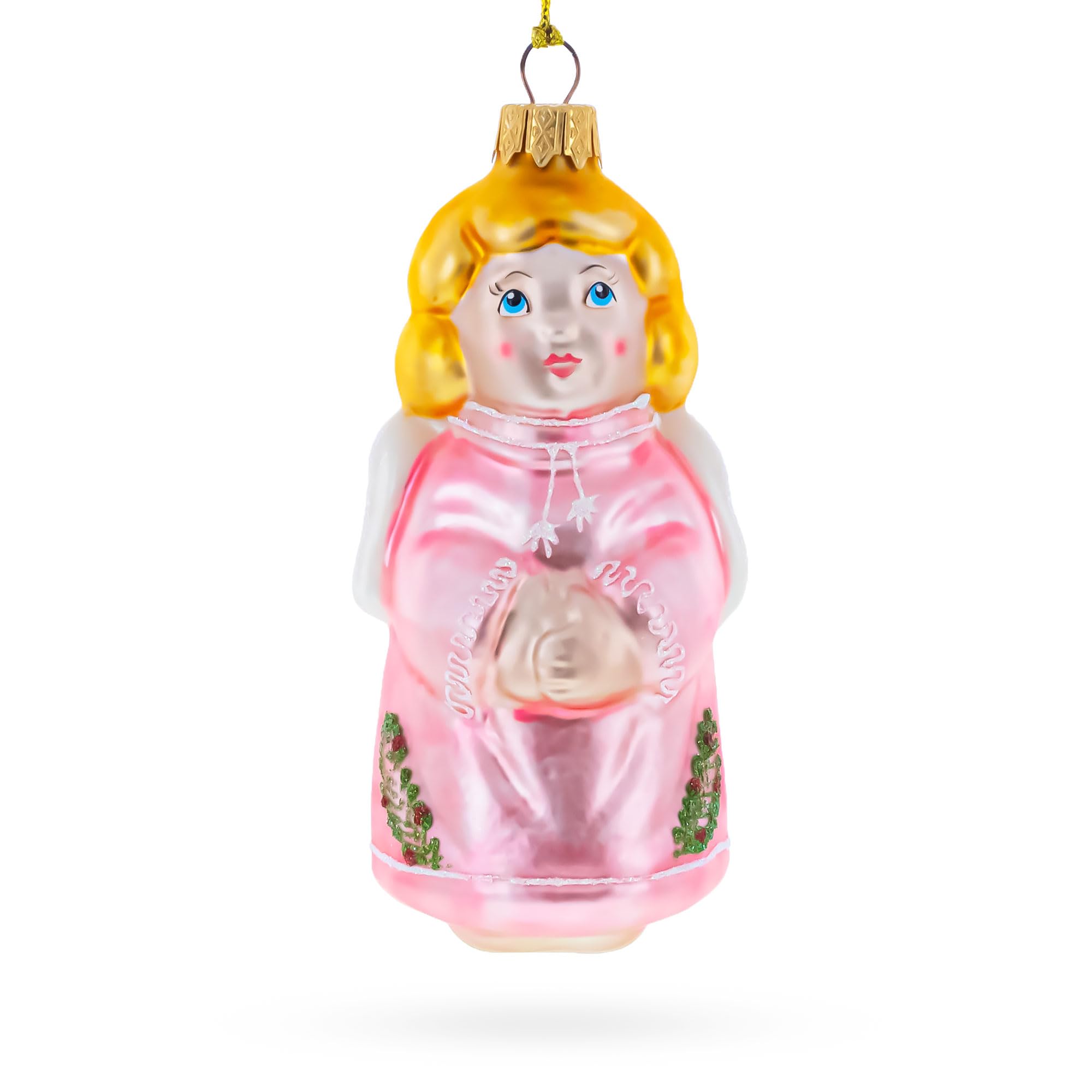 Angel in Pink Dress Glass Christmas Ornament Ange de Noël en Verre Soufflé Fait Main