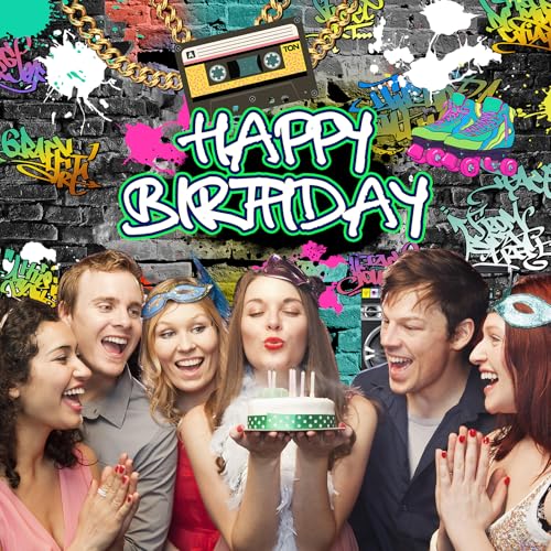 Mocsicka Graffiti 80's 90's Birthday Backdrop Urban Retro Birthday Party Background 80's 90's Hip Hop Rock Party Cake Table Decoration Banner Photo Booth Props (10x7ft) by Mocsicka - Image 8