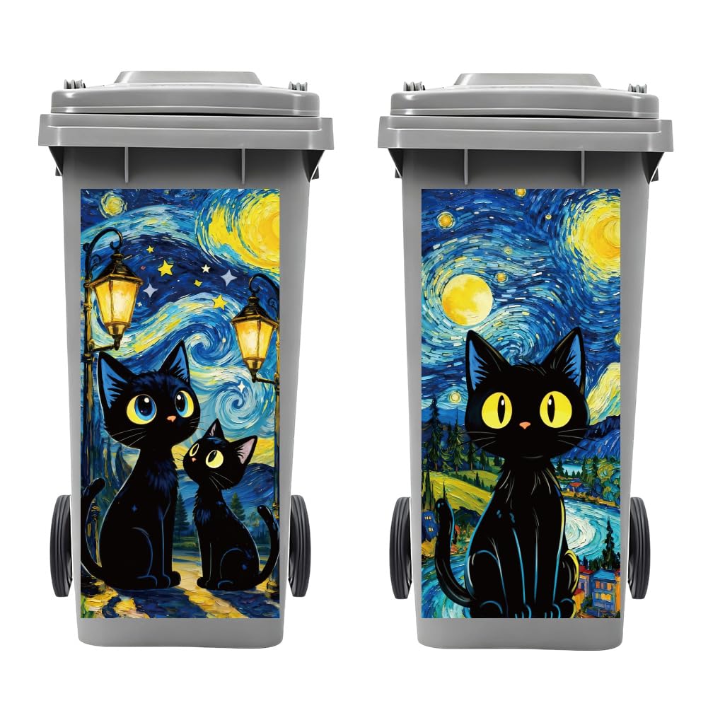 Peacoblue Wheelie Bin Stickers 2 Sheets Starry Sky Catc Sticky Dustbin Stickers Decals, 15"x 32" Waterproof Large Wraps for Bins, Fridge, Wall Outdoor Indoor Patio Decor, Home Decoration