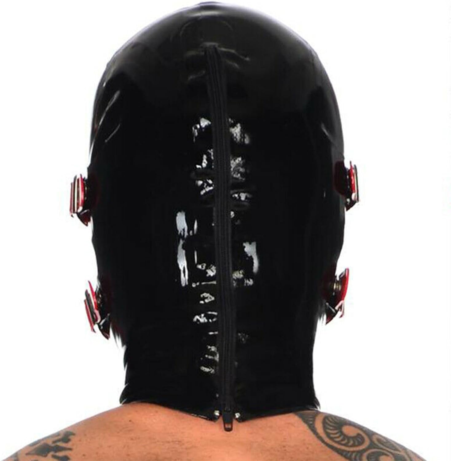 Latex Hood with Removable Blindfold and Mouth Unisex Christmas with Back Zipper Riding Mask for Cosplay(Size:S)