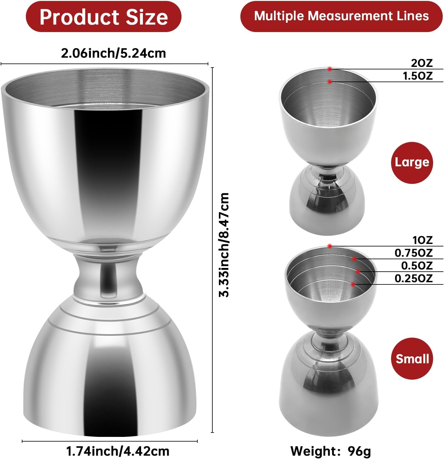 Premium Bell Jigger Stainless Steel Bar Tool With 0.5oz, 1oz, 1.5oz and 2oz Measuring Marks, Durable Double Jigger, One Jigger - Image 2