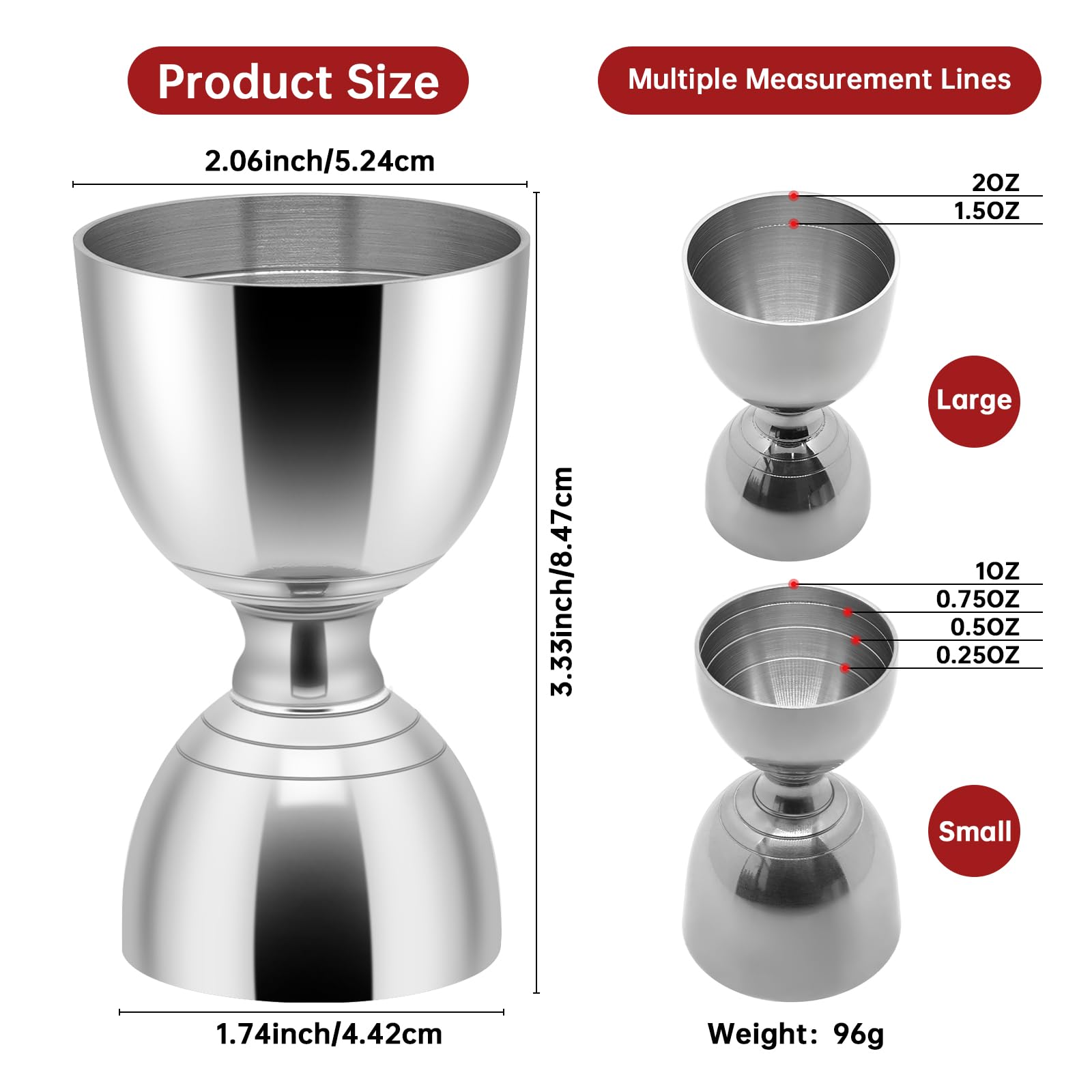 Premium Bell Jigger Stainless Steel Bar Tool With 0.5oz, 1oz, 1.5oz and 2oz Measuring Marks, Durable Double Jigger, One Jigger