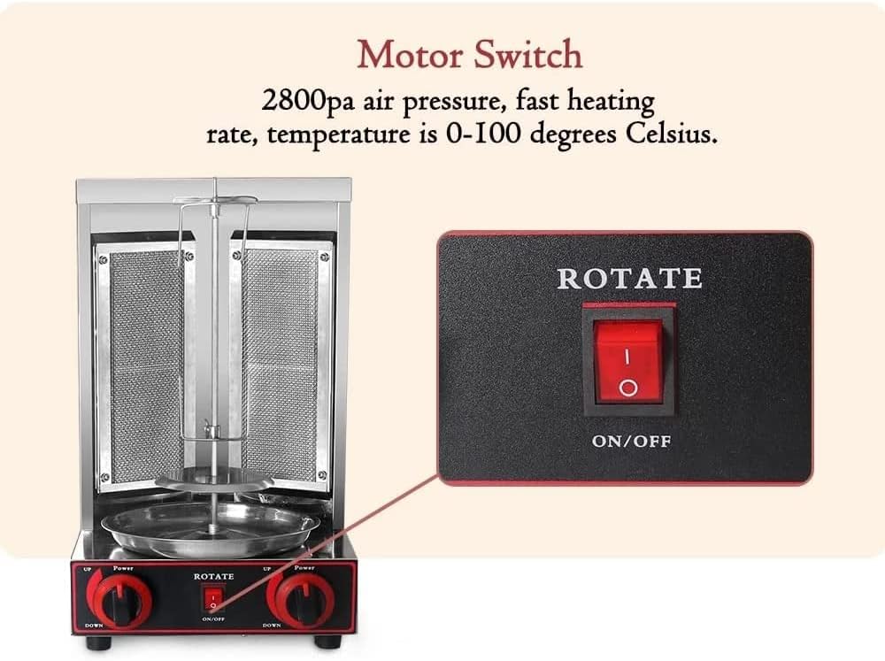 Automatic Rotating Commercial Shawarma Grill, Dual Control Vertical Broiler Gyro Machine for Commercial Home Kitchen