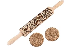 Evermarket Embossed Wooden Rolling Pin for Baking
