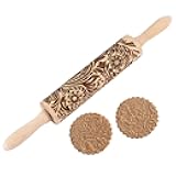 Embossed Wooden Rolling Pin for Baking,Evermarket Deep Engraved Embossing Rolling Pin with Christmas Snowflake Flower Design for Baking Embossed Cookies,Cute Kitchen Decor DIY Tool for Adults
