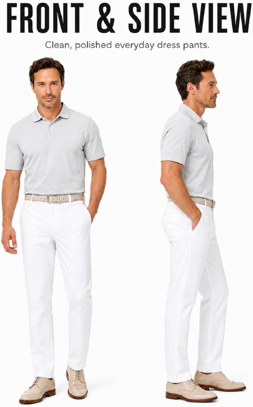 SNOWTEN Mens Dress Pants, Soft Pro Fabric, Classic Fit Stretch Work Pants Lightweight Water-Repellent Pant with Pockets