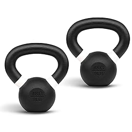 Yes4All Powder Coated Kettlebell, 9 lb Cast Iron Core Kettlebells with Non-Slip Handle & Flat Bottom for Conditioning, Heavy Duty for Strength Training - Pair, White