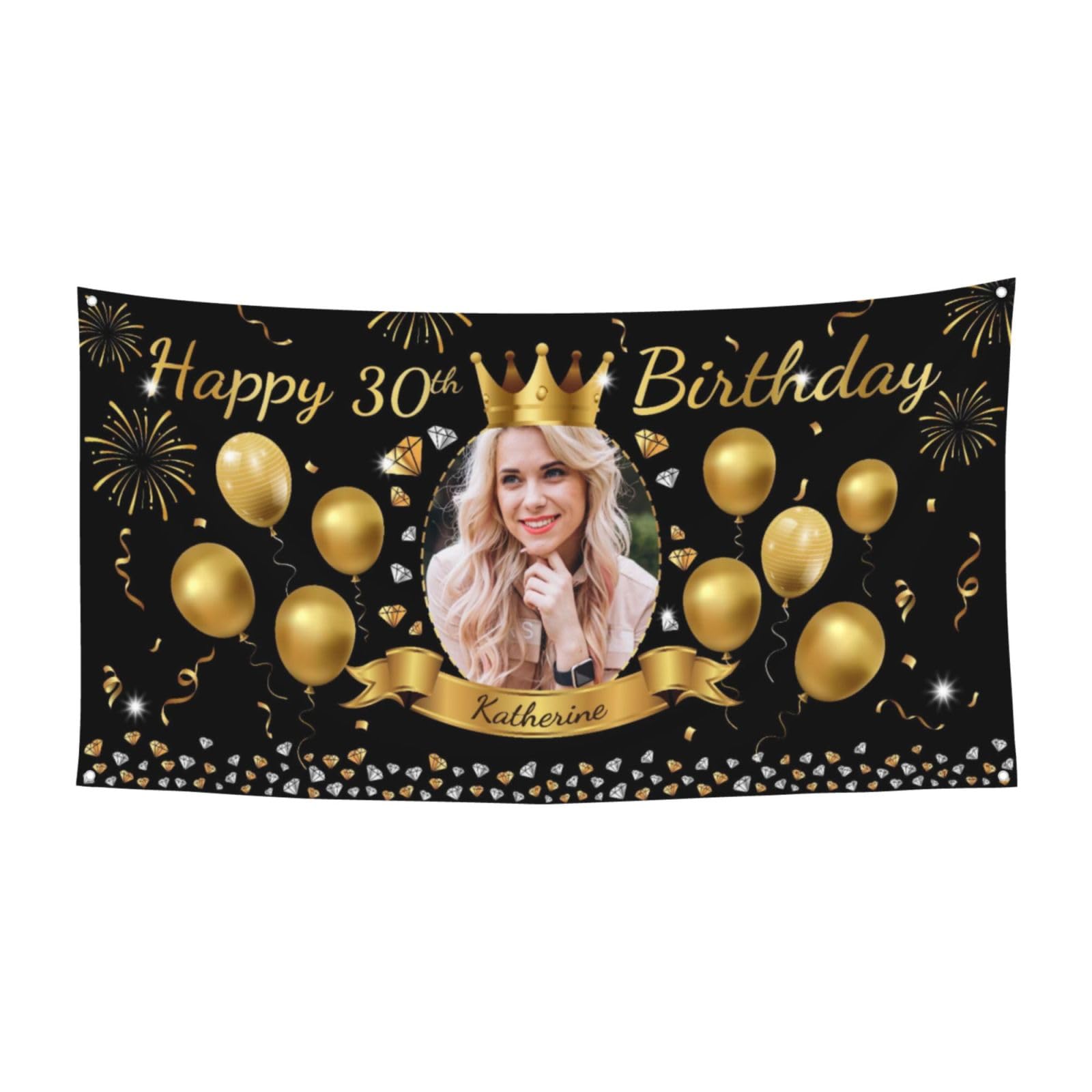 Personalised Birthday Banner Backdrop Background Poster Custom Face Photo Name Any Age Party Decor Celebration for Women Men Son Daughter 70 * 35inch