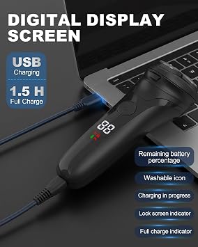Lorrtta USB Charging Electric Razor for Men, Cordless 90-Min Runtime Electric Shaver with LED Display, IPX5 Waterproof Shavers with Pop-Up Trimmer for Smooth Shaving, Fathers Day Gift for Men