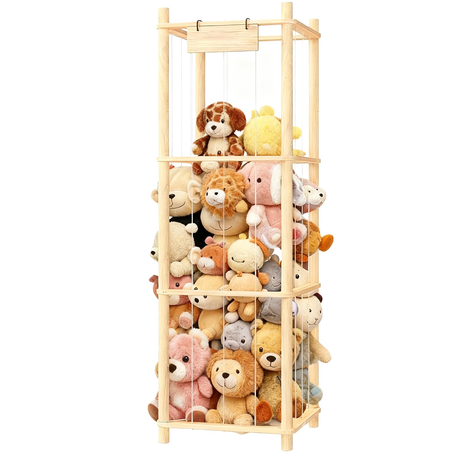 Contenitore per animali di peluche, in legno, 136 x 40 x 40 cm, salvaspazio, per camera dei giochi, cameretta dei bambini, soggiorno