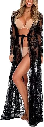 Swimsuit Cover Up Women plus size sheer see through sexy lace Kimono