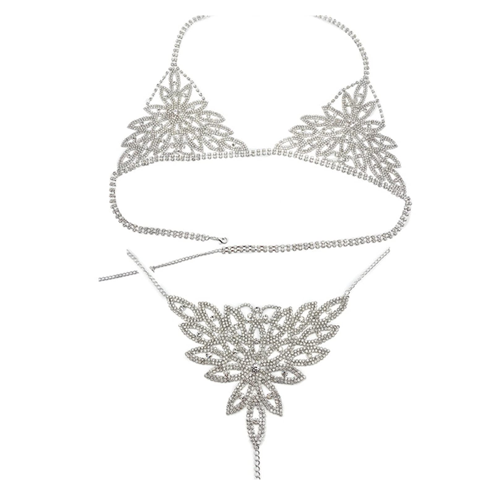 Körperkette Die Form der Blume Frauen Sexy Body Schmuck Bras Luxus Tangas Taille Kette Junges Mädchen Pornografie Bikini Anzug Glänzend Unterwaren Für Frauen und Mädchen