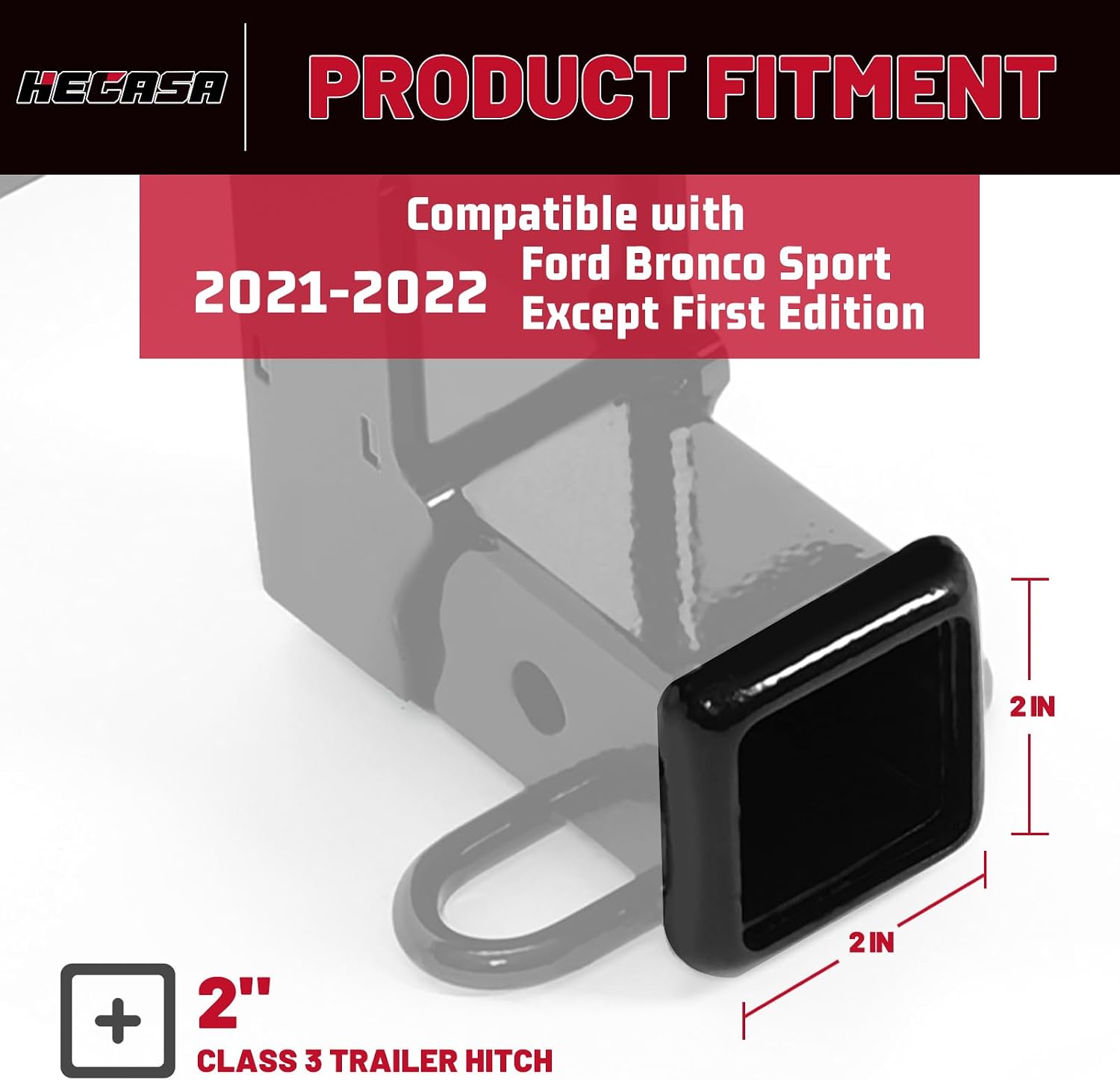 HECASA 2" Class 3 Trailer Hitch Receiver Compatible with 2021-2022 Ford Bronco Sport Except First Edition Steel Powder Coated, NN1379
