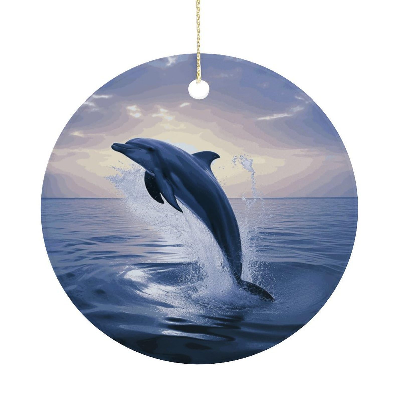 Elegant Dolphin Christmas Ornaments Colorful Round Ceramic Ornament Christmas Hanging Decor Christmas Tree Decorations Xmas Keepsake for Women Men Xmas Holiday Party