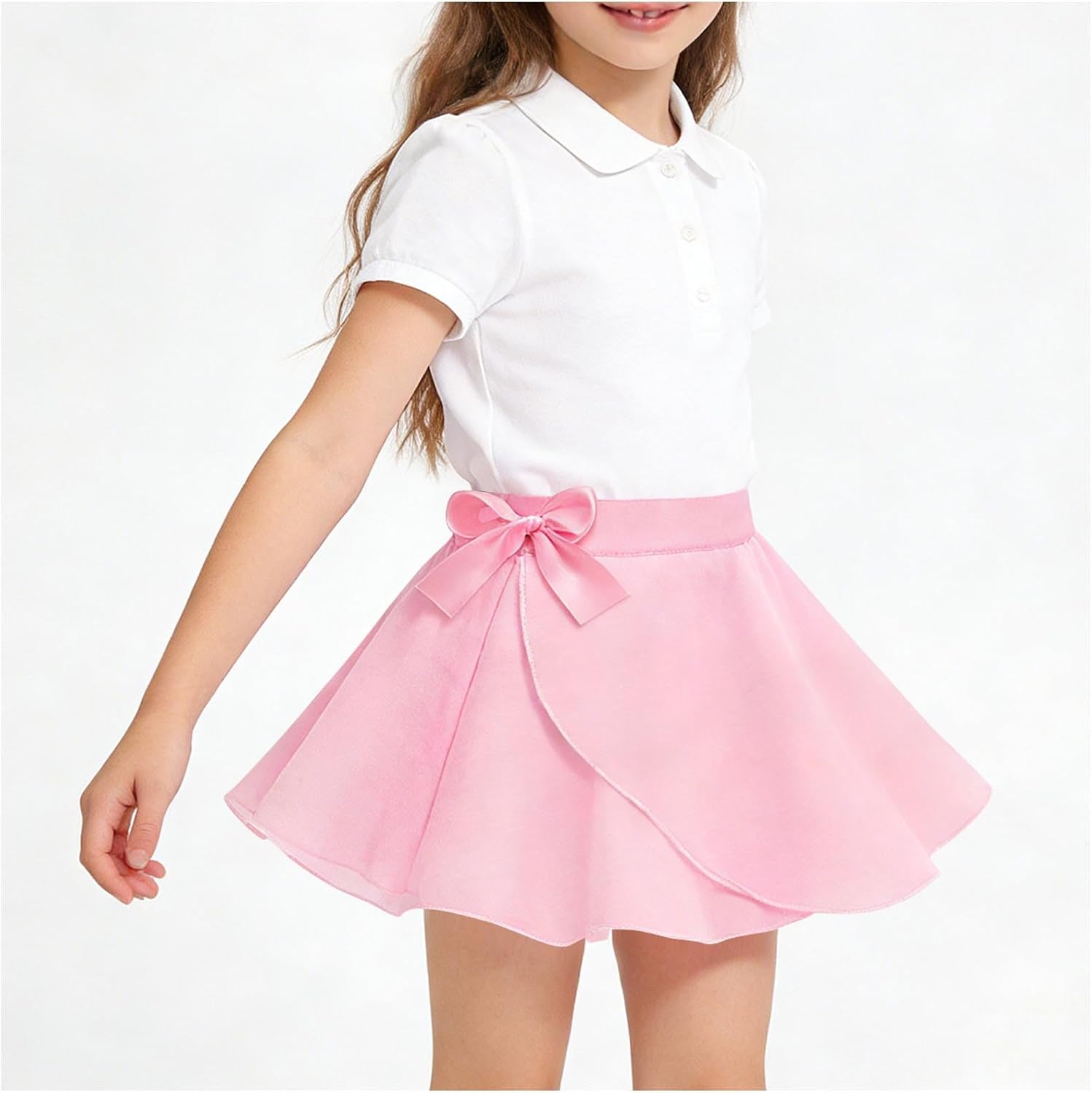 Girls Bow Mini Skirt High Waist A Line Skater Skirts Flared Wrap Hem Cute Dressy Casual Soft Pull On for Big Girls