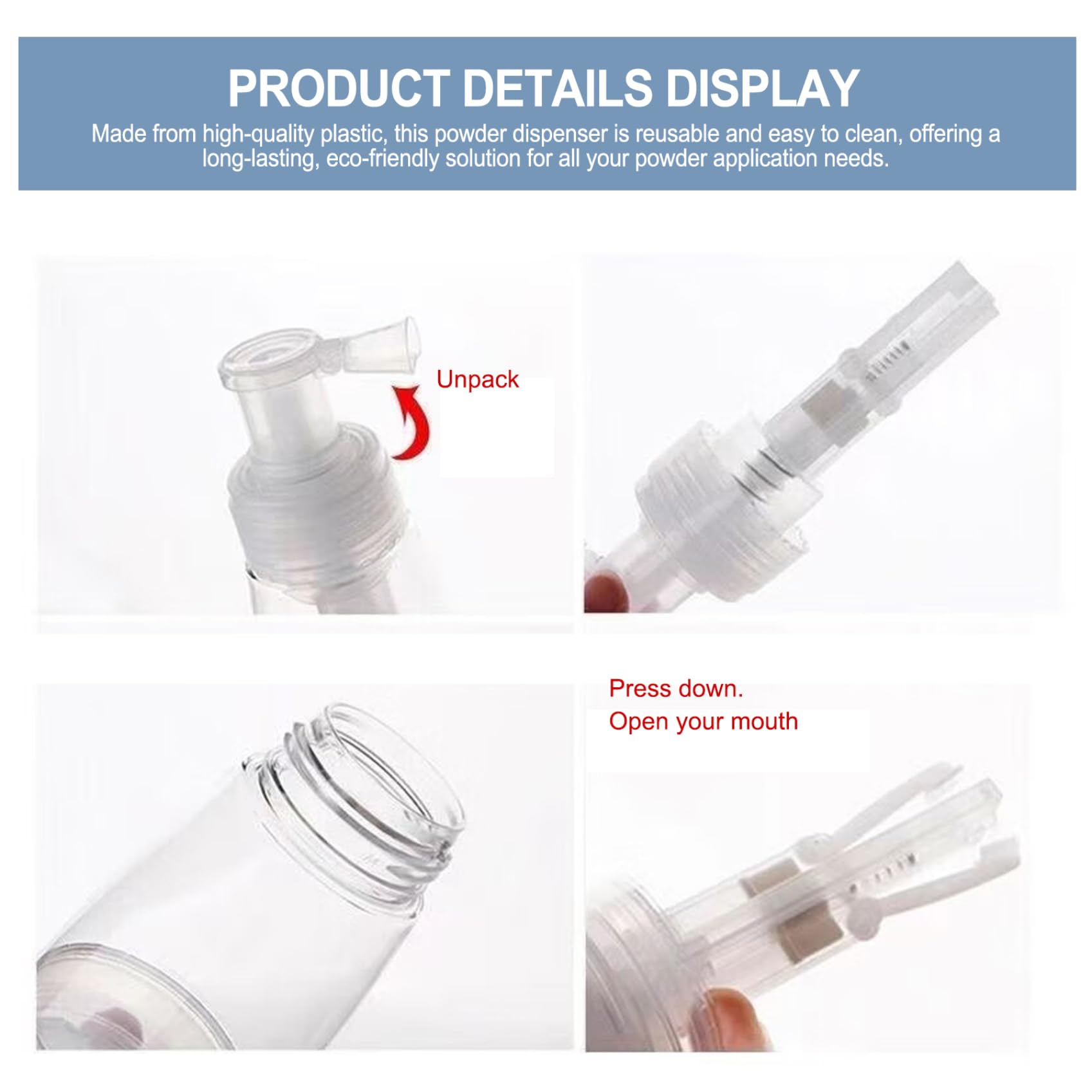 Lot de 2 flacons pulvérisateurs de poudre distributeur de poudre portable de 180 ml avec buse convergente distribution uniforme de la poudre en spray pour poudre pour bébé poudre pour le corps