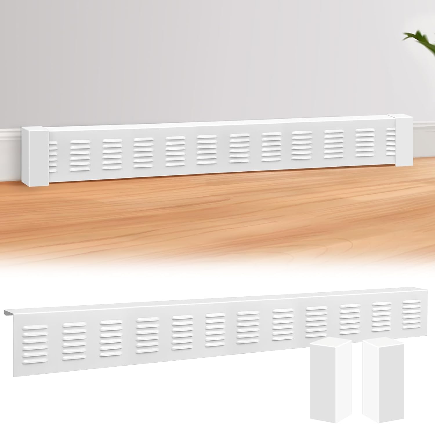 5 Ft Baseboard Heater Cover with Left and Right End Caps White Baseboard Radiator Covers for Bathroom Hydronic System