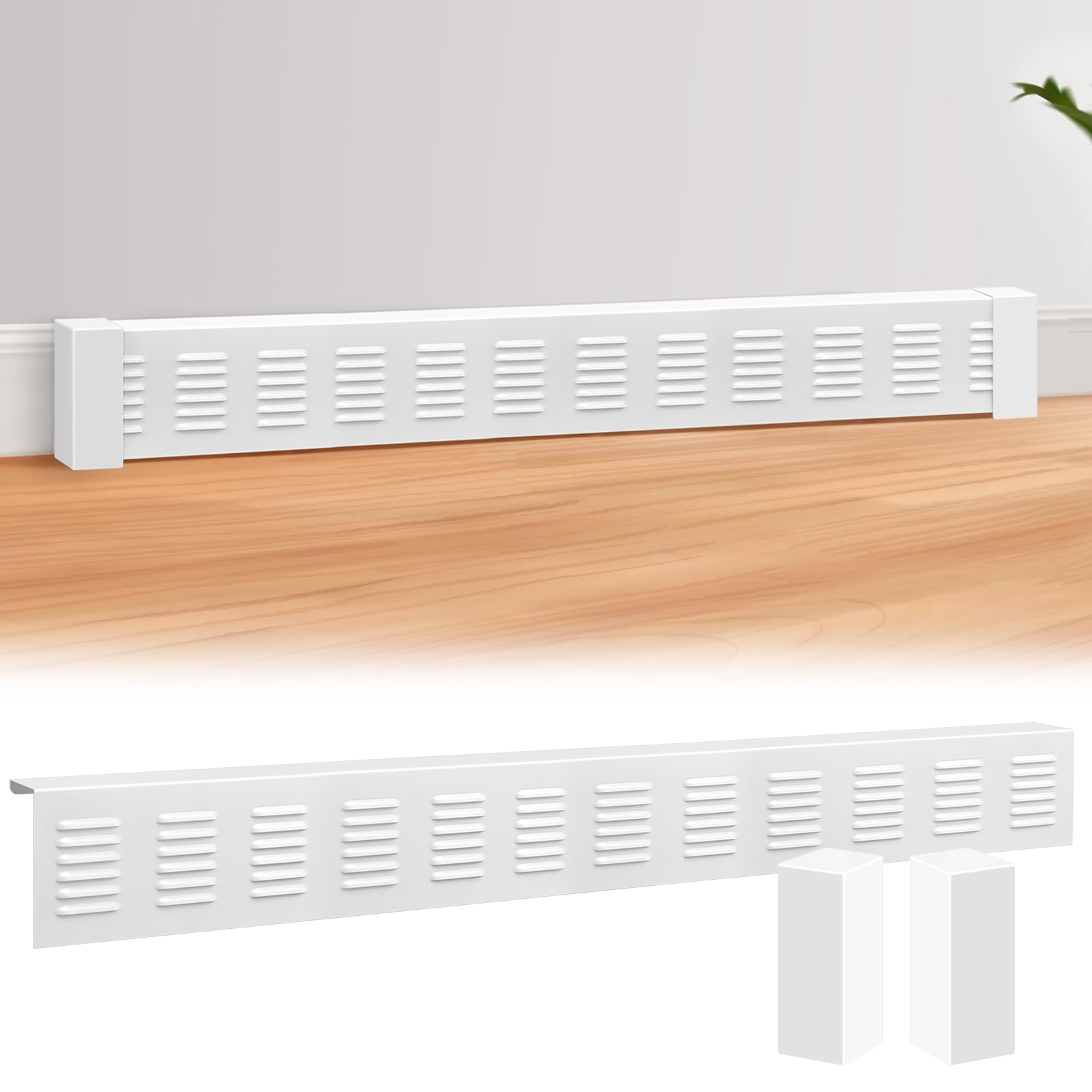 (Missing hardware)5 Ft Baseboard Heater Cover with Left and Right End Caps White Baseboard Radiator Covers for Bathroom Hydronic System