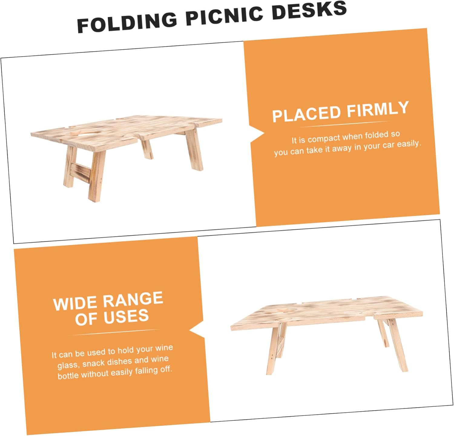 Portable Folding Picnic Table Lightweight Outdoor Camping Table Carrying Bag Sturdy Wood Desk for Backyard Beach BBQ and Parties
