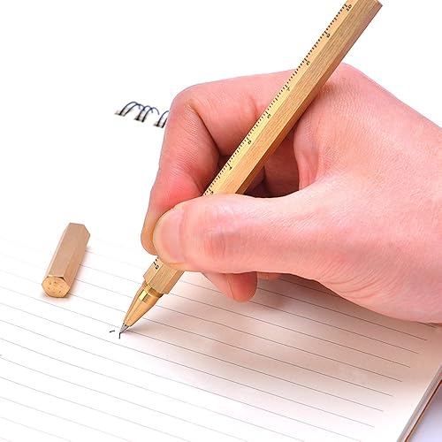 Miniatura 4 de EKLOEN - Bolígrafo de latón macizo de seis bordes con regla centímetro, bolígrafo de la marca EDC