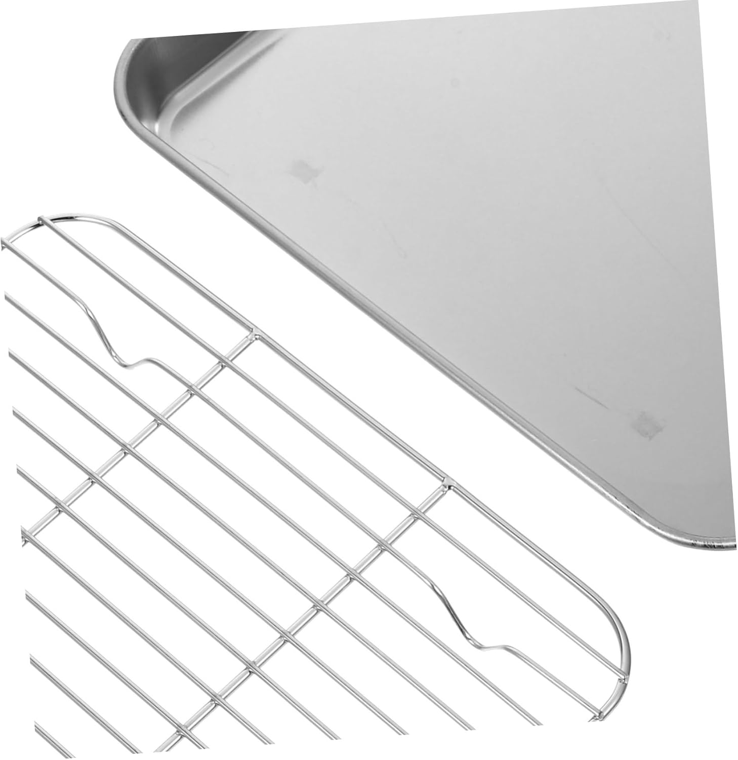 Alipis 2pcs Stainless Steel Baking Sheets Drain Pans Set with Cooling Rack Kitchen Trays for Fruits Vegetables Easy Clean Space-saving