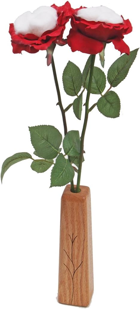 2nd Year Anniversary 2 Stems Cotton Roses Flowers 18 inches Tall with Vase