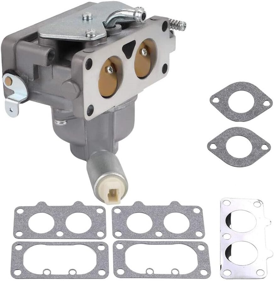 Angled view of carburetor showing mounting holes and internal components