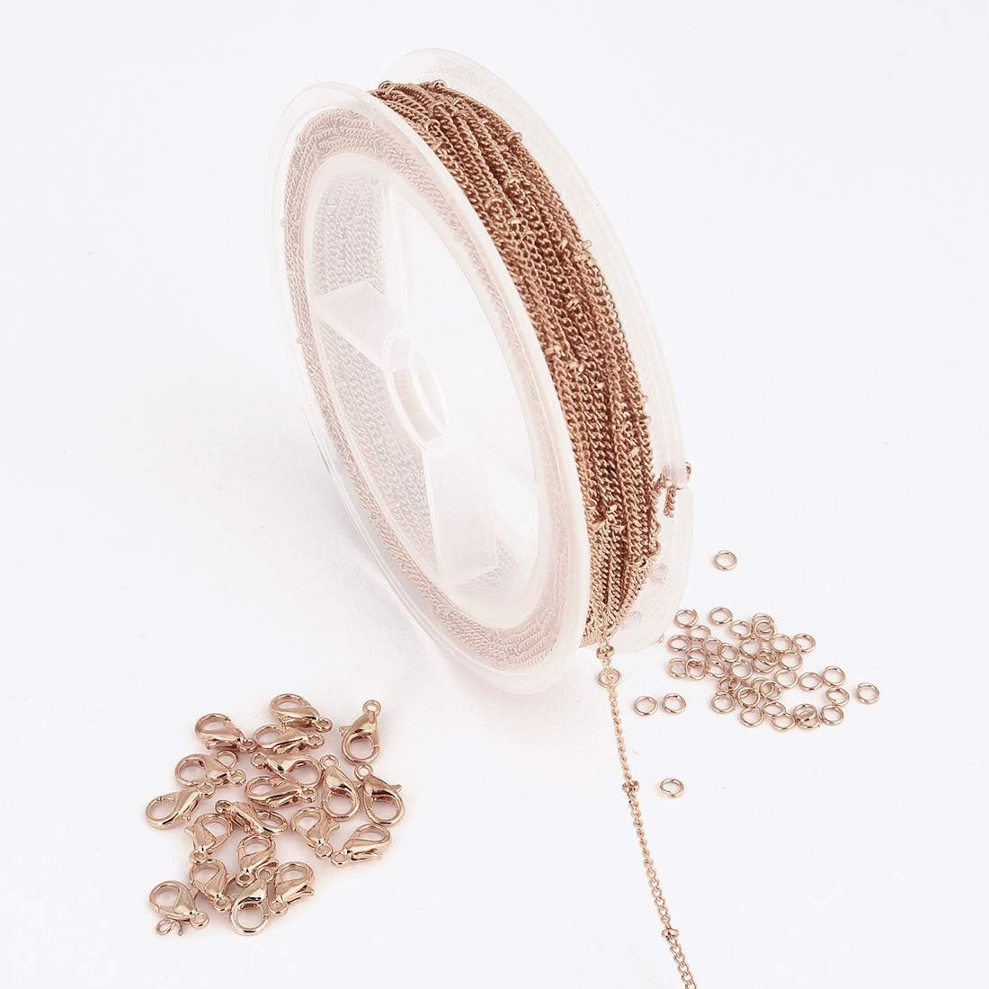 OBSEDE 33 Feet Necklace Chain for Jewelry Making, Spacer Peas Chains Link with 20 Lobster Clasps and 50 Jump Rings, Rose Gold Color