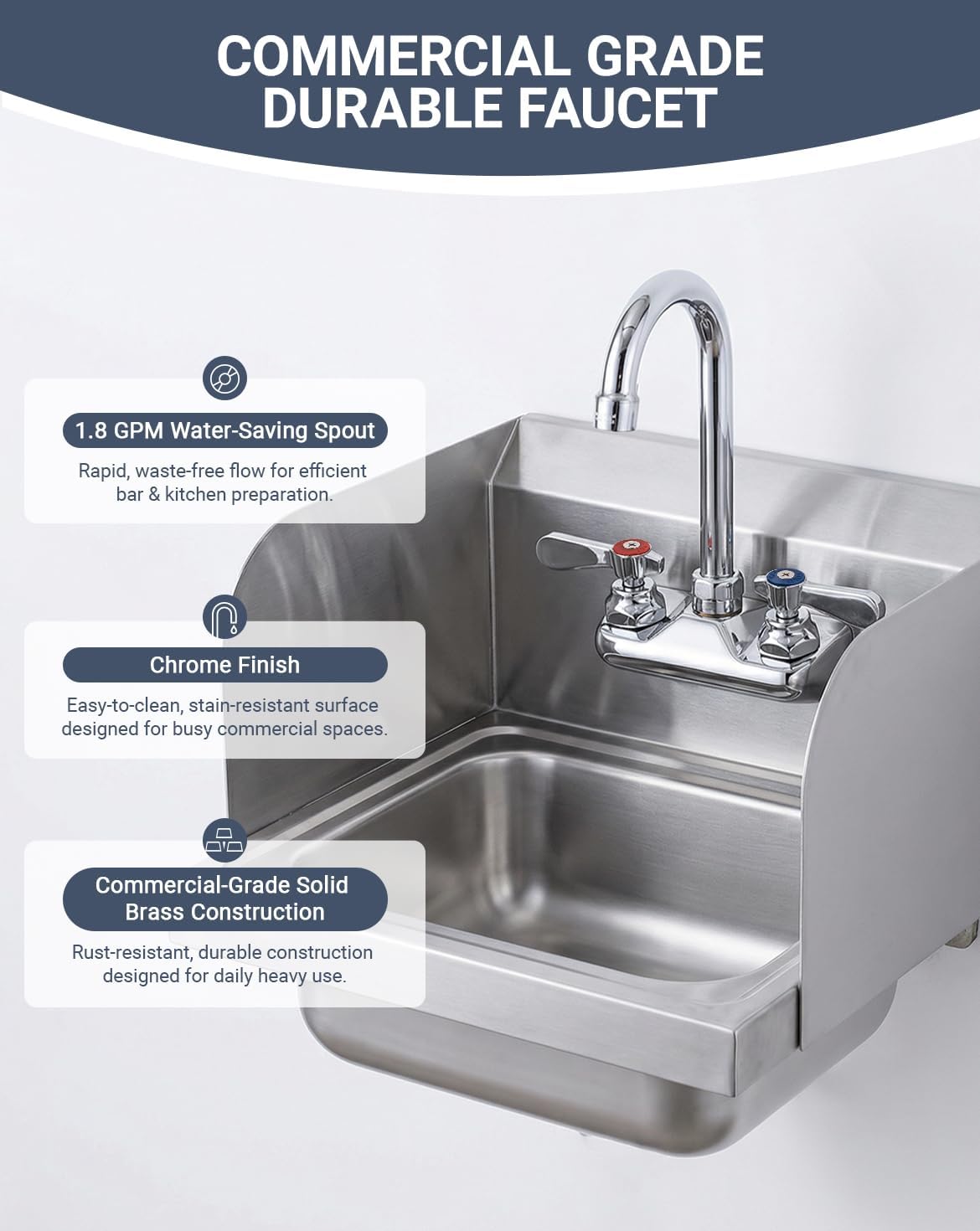 Commercial Sink Faucet Wall Mount 4" Center Hand Sink Faucet - 3-1/2" Gooseneck Spout, Dual Lever Handles for Commercial Kitchen, Laundry/Utility Room, Restaurant | Brass Body, Ceramic Valve - Image 5