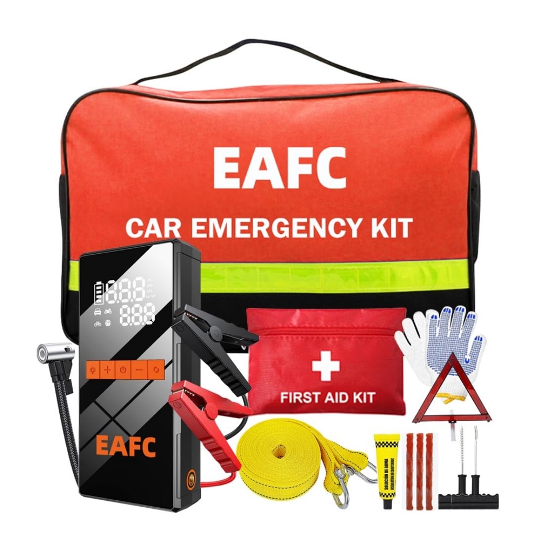 Kit de Emergencia para Coche, Arrancador de Coche de 1200 A con inflador de neumáticos de 150 PSI, con Kit de reparación de neumáticos