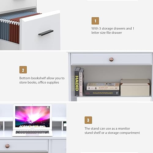 Miniatura 4 de Catrimown Escritorio para computadora con cajones de almacenamiento y gabinete, escritorios de oficina en casa de 44 pulgadas con 4 cajones y