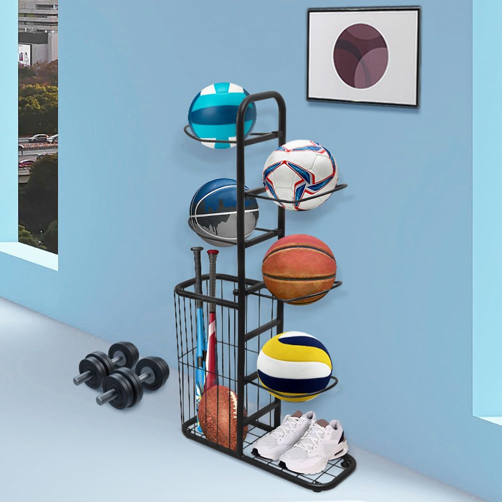 Estante de Almacenamiento de Pelotas para Baloncesto, Soporte y Organizador de estantes Baloncesto, Almacenamiento de Equipos Deportivos,Soporte Baloncesto para Pelotas,Organizador de Garaje