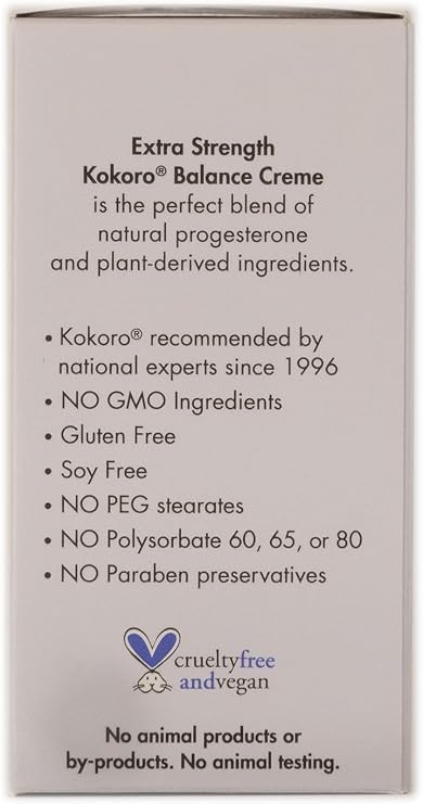 Kokoro Extra Strength Natural Progesterone Creme | Skin Moisturizing Cream | 1.7 oz Pump | 50% More Progesterone | Paraben-free | No Phytoestrogens | No Animal Products, By-Products, or Animal Cruelty