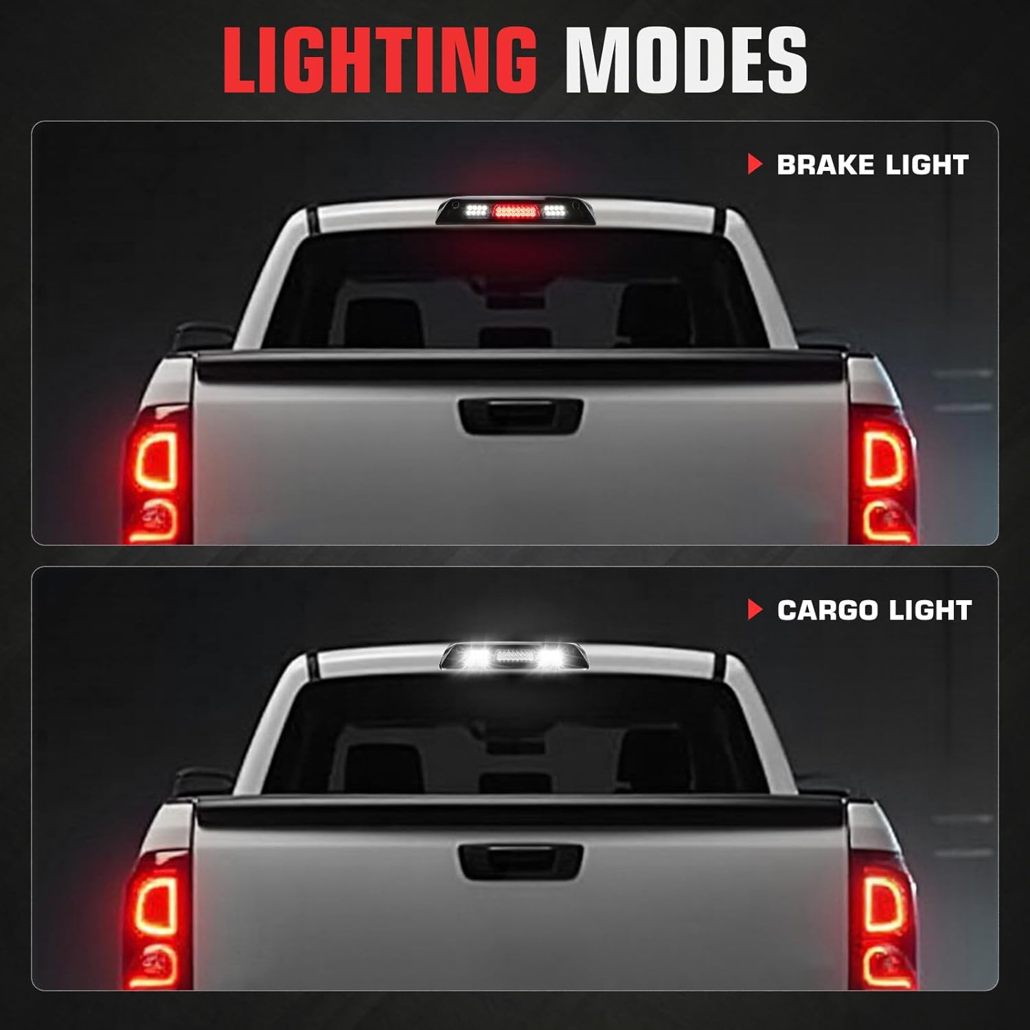 LED Third 3rd Brake Light assembly fit for Chevy Silverado/GMC Sierra 1500 2014-2018 for Silverado Sierra 2500HD 3500HD 2015-2018,Rear Cargo light Lamp High Mount Stop Lamp,Smoke Lens