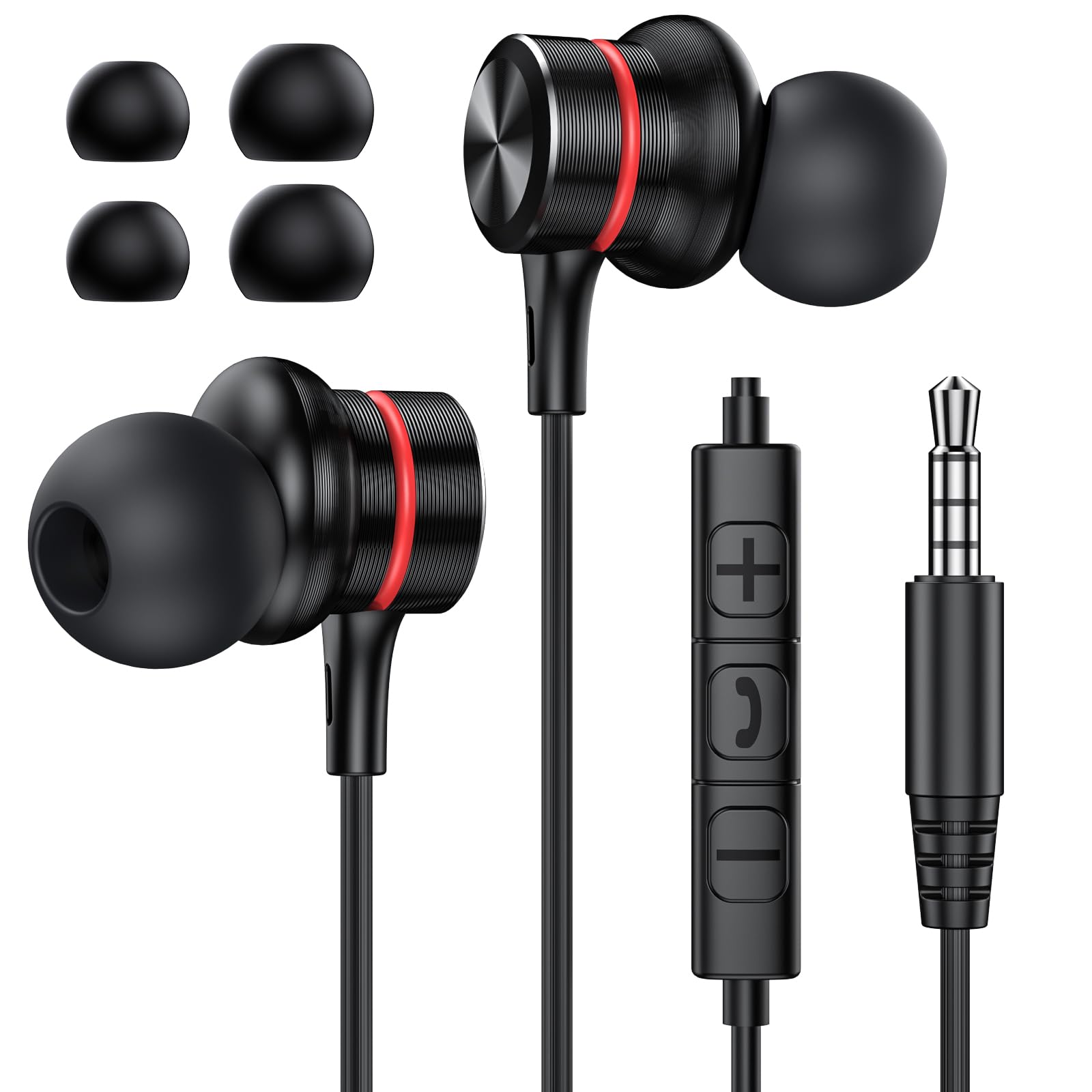 MOSWAG Wired Earbuds with Microphone, 3.5mm in-Ear Headphones with Noise Isolating Fit & Clear Sound, Comfortable Ergonomic Earpieces for Phone Calls,