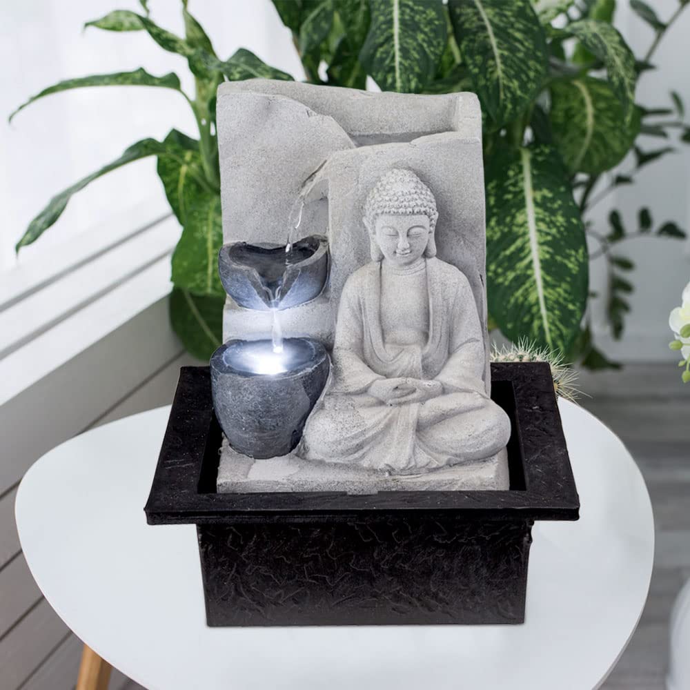 GLOBO LED Tisch Spring Brunnen Buddha Design Wasser Spiel Wohn Zimmer Dekoration grau 93019