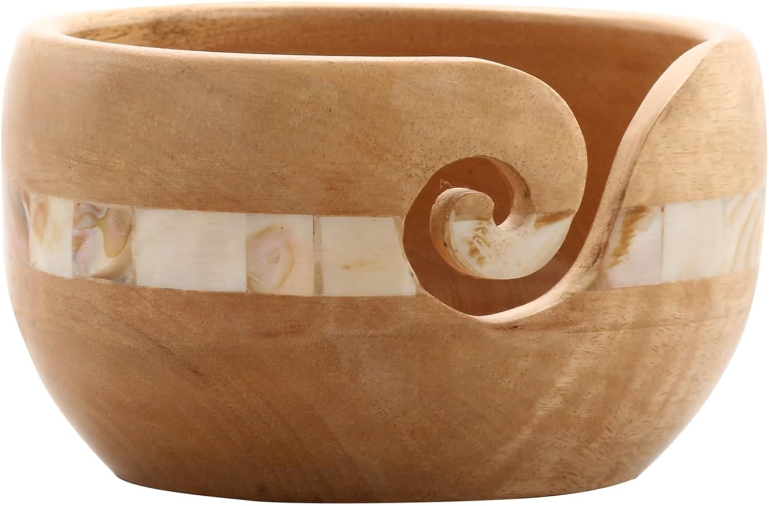 Loops & Threads Mango Wood Yarn Bowl with Mother of Pearl - Wooden Yarn Bowl for Knitting, Crochet, Weaving, Arts & Crafts - 1 Pack
